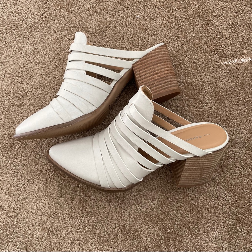 White Block Heel Mules
